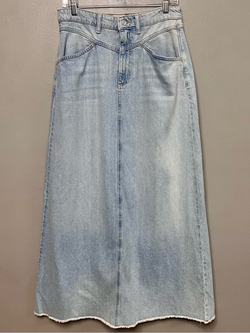 Free People We The Free Denim Jean Skirt Come As You Are Long Maxi Boho Size 6